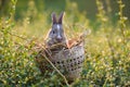 Easter bunny hunt easter egg on green grass