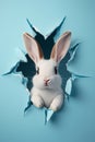 Easter Bunny jumping out of hole greeting card copyspace copy space portrait format Royalty Free Stock Photo