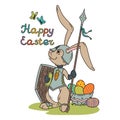 Easter bunny knight with a lance and shield.