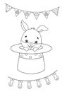 Easter Bunny in Magic Hat Coloring Page Royalty Free Stock Photo
