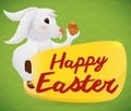 Easter Bunny Paint a Sign with Easter Greeting, Vector Illustration