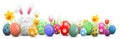 Easter bunny with painted easter eggs and flowers isolated Royalty Free Stock Photo