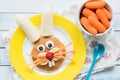 Easter Bunny Pancake For Kids. Colorful Funny Meal For Kids