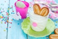 Easter bunny panna cotta cream dessert for kids Royalty Free Stock Photo