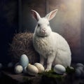 Easter Bunny with Pastel Eggs in Rustic Setting Royalty Free Stock Photo