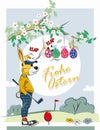 Easter bunny playing golf - Frohe Ostern - Happy easter in german