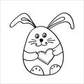 Pretty Easter Bunny with a heart in his paws. Vector illustration in Doodle style.