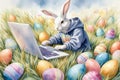 The Easter Bunny is a programmer. The Easter bunny is working at the computer. Generated by AI. Royalty Free Stock Photo