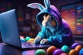 The Easter Bunny is a programmer. The Easter bunny is working at the computer. Generated by AI. Royalty Free Stock Photo