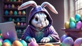 The Easter Bunny is a programmer. The Easter bunny is working at the computer. Generated by AI. Royalty Free Stock Photo