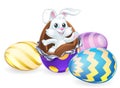 Easter Bunny Rabbit Breaking Chocolate Egg Cartoon