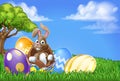 Easter Bunny Rabbit Breaking Out of Egg Cartoon