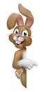 Easter Bunny Rabbit Pointing Cartoon at Sign Royalty Free Stock Photo