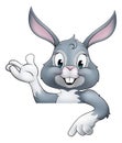 Easter Bunny Rabbit Cartoon Character Peeking Sign Royalty Free Stock Photo