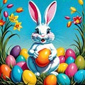 Easter bunny rabbit colorful eggs colored egg garden children Royalty Free Stock Photo