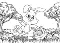 Easter Bunny Rabbit Eggs Basket Background Cartoon Royalty Free Stock Photo