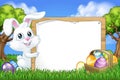 Easter Bunny Rabbit Eggs Sign Background Cartoon