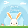 Easter bunny rabbit hole egg icon sky background template flat moble apps design vector illustration