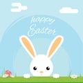 Easter bunny rabbit hole egg icon sky background template flat moble apps design vector illustration