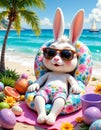 easter bunny rabbit in holiday is lounging on a tropical beach Royalty Free Stock Photo