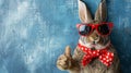 Easter bunny rabbit with sunglasses giving thumbs up on pastel background, space for text Royalty Free Stock Photo
