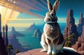 Easter bunny robot background in beautiful banner. Happy Easter Holiday Background AI Generated