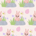 Easter bunny on a rock, seamless pattern design