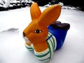 Easter bunny in the snow with copy space for text happy easter Royalty Free Stock Photo