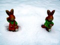 Easter bunny in the snow with copy space for text happy easter Royalty Free Stock Photo