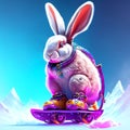 Easter bunny with snowboard. 3D illustration. 3D CG. High resolution. AI Generated Royalty Free Stock Photo