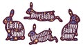 Easter bunny sticker or label, vector set.