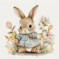 Easter Bunny Style: Adorable Rabbit in Cute Pajamas and Flower Crown AI Generated