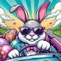 easter bunny with sun glasses driving a cabrio