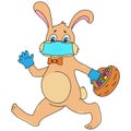 Easter Bunny in surgical mask and medical gloves during quarantine during coronavirus pandemic