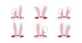 Easter bunny vector icon, rabbit in hole, cartoon ears set. Cute animal illustration