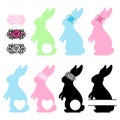 Easter Bunny. Vector silhouette. Rabbit monogram. Floral wreath Royalty Free Stock Photo
