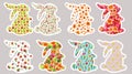 Easter Bunny. Watercolor stickers. Isolated Easter bunnies.