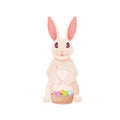 Easter bunny wicker basket egg cartoon character