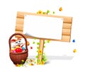 Easter bunny with woodensign Royalty Free Stock Photo