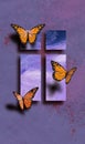 Easter Butterflies with Cross Royalty Free Stock Photo