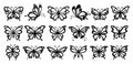 Easter butterfly clipart drawing outline set. Black butterflies clip art in hand drawn, cartoon and sketch symbol elements