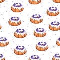 Seamless pattern of easter cake with blueberries and white glaze on a white background. An element of the Orthodox Royalty Free Stock Photo