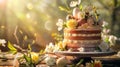 Easter cake and bright eggs on a festive Easter table Generative AI, Royalty Free Stock Photo