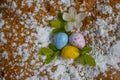 Easter cake, cherry blossoms celebrate delicious on a light background