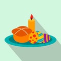 Easter cake with eggs and burning candle flat icon Royalty Free Stock Photo