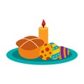 Easter cake with eggs and burning candle icon Royalty Free Stock Photo