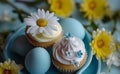 easter cake with eggs and flower easter cake with eggs and flowers cupcakes on a plate Royalty Free Stock Photo