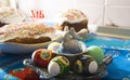 Easter cake and Easter eggs traditional decoration and attributes . Happy easter