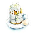 Easter. Cake and eggs. Watercolor hand drawn illustration
