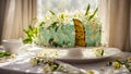 Easter cake, flowers on the background cream holiday traditional delicious culture
